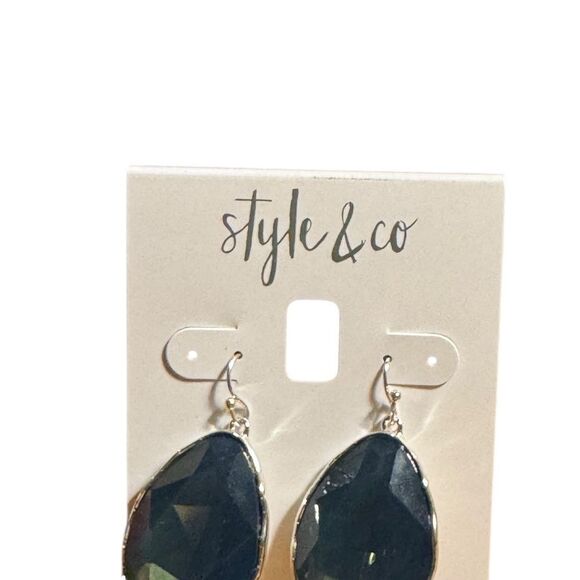 Style & Co Elegant Silver and Blue Green Drop Earrings - Picture 2 of 5